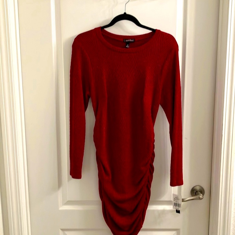 Speechless Red Ruched Long Sleeve Bodycon Dress